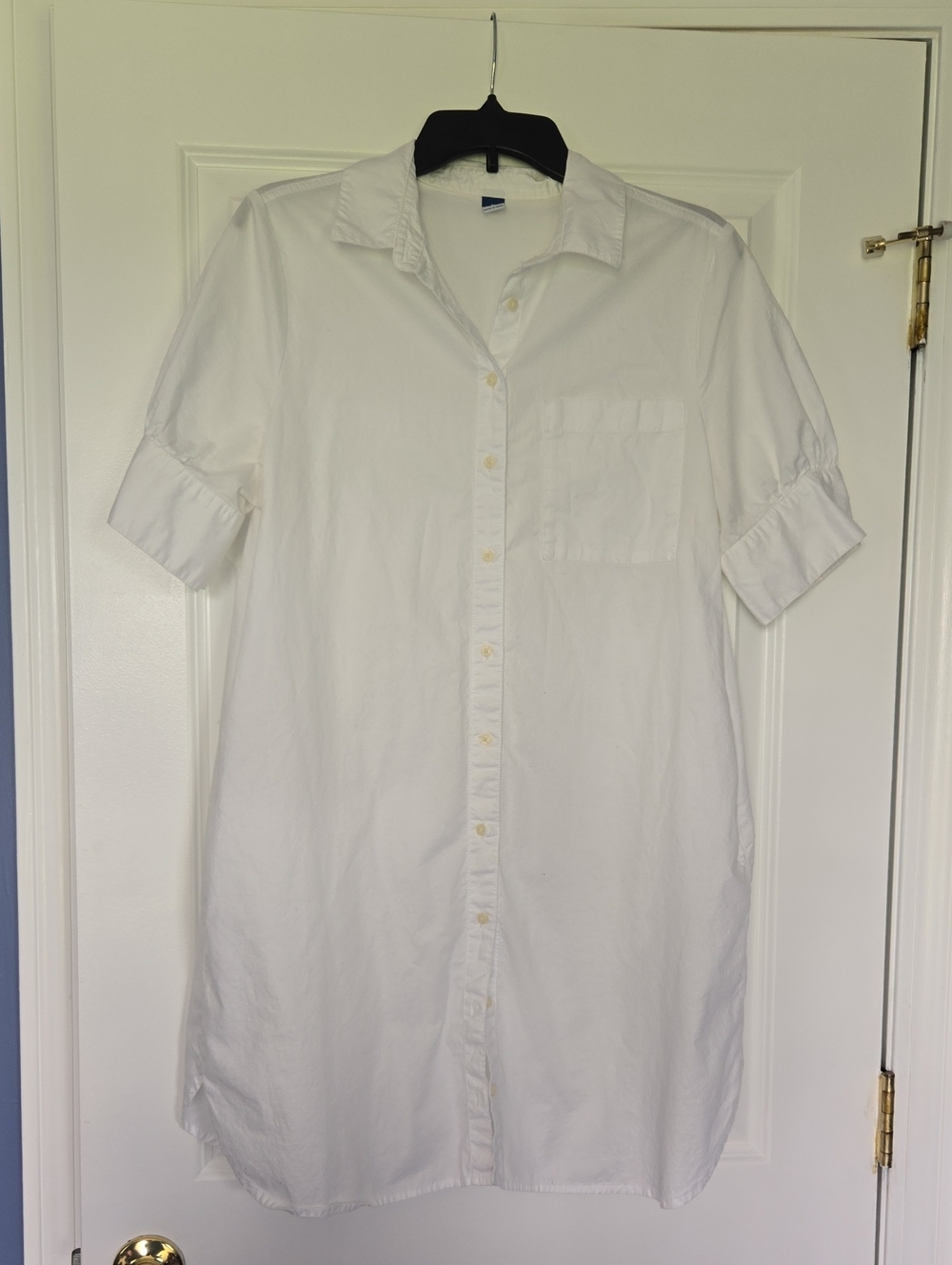 Old Navy White Button-Up Puff Sleeve Summer Vacation Shirt Dress -  Medium